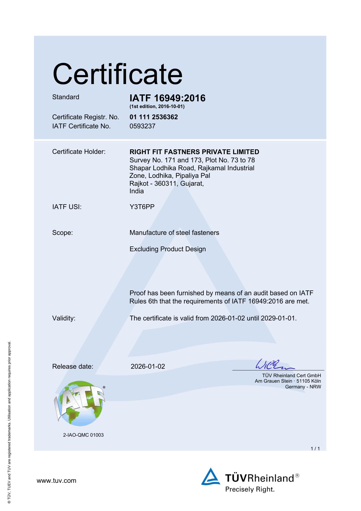 IATF 16949 certificate