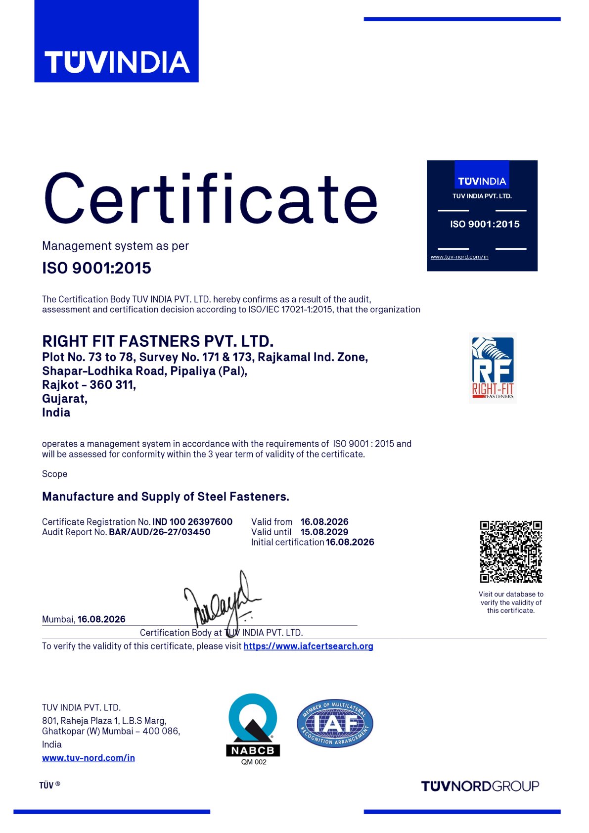 ISO 9001 certificate